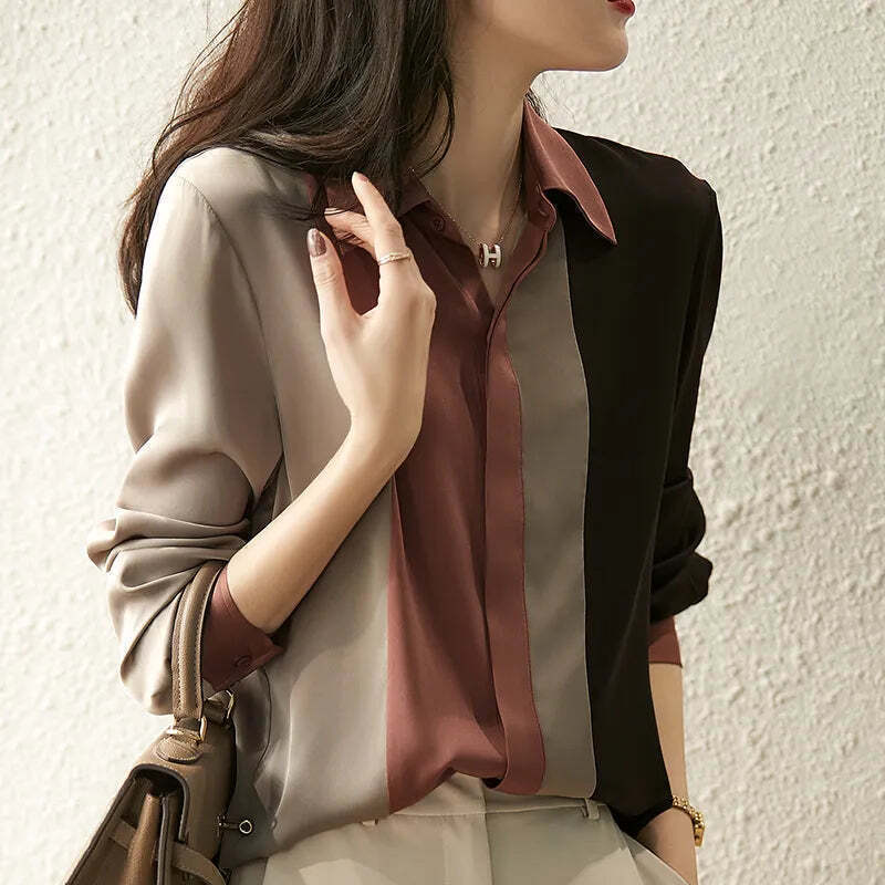 Camisa Feminina Manga Longa Blocos de Cor – Modernidade e Sofisticação