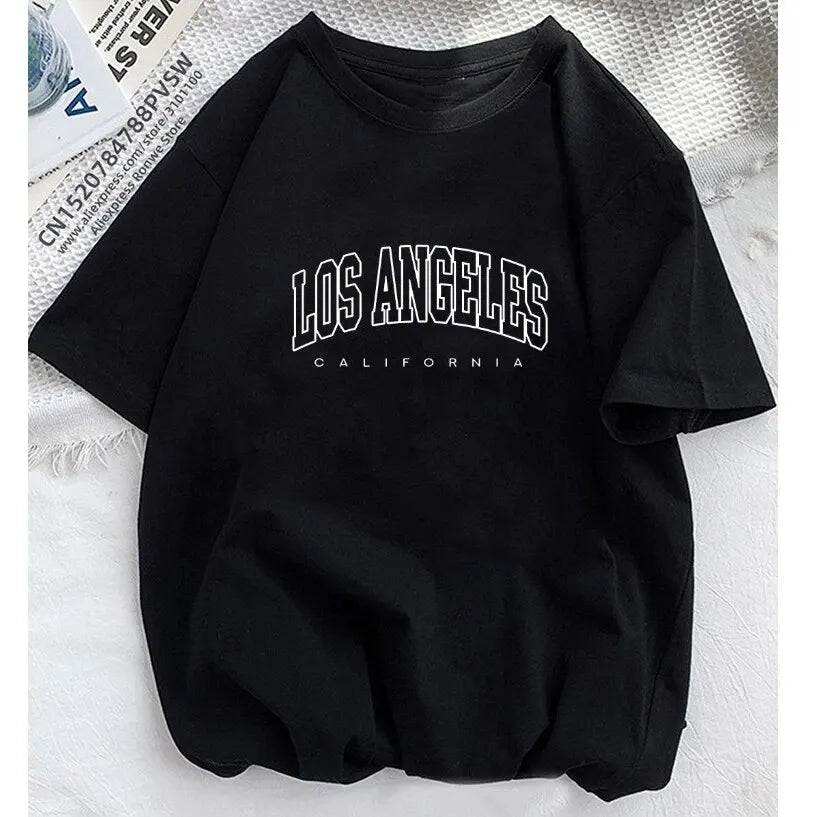 Camiseta Feminina Oversized Brooklyn / Los Angeles Estilo Streetwear