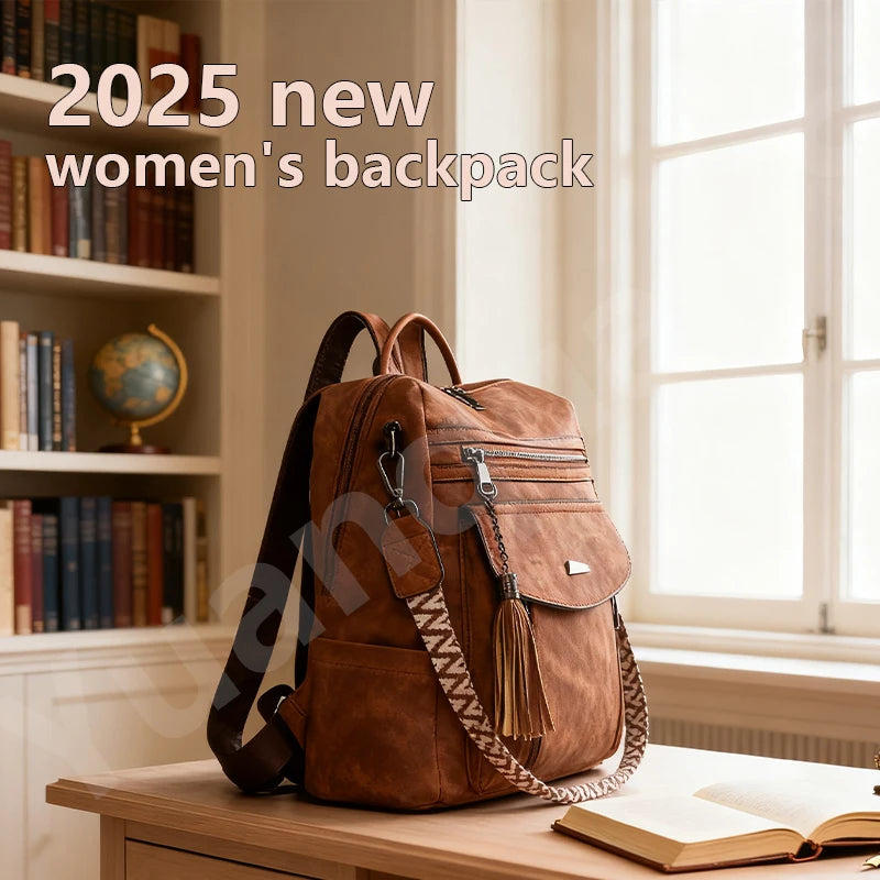 Mochila Feminina Antifurto 2025 Couro PU Impermeável Grande
