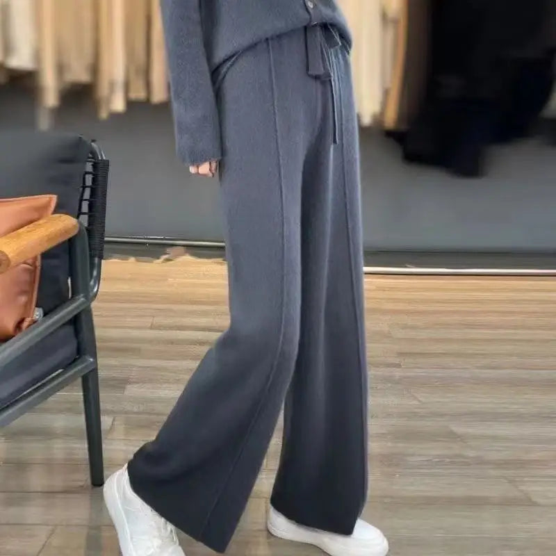 Calça Pantalona Feminina em Lã Merino e Cashmere Inverno