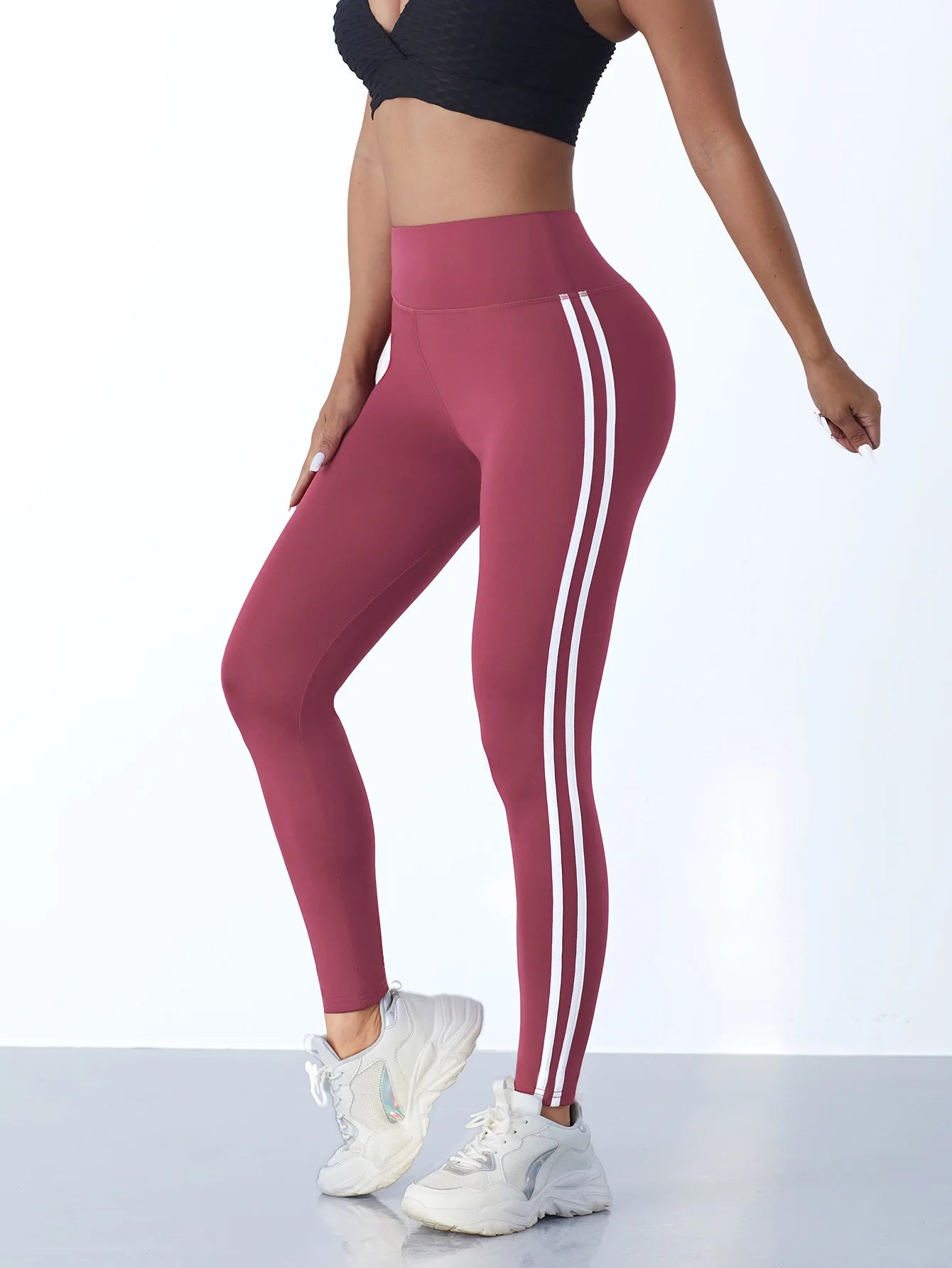 Legging Fitness Feminina Cintura Alta com Listras Laterais