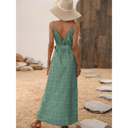 Vestido Longo Fenda Frontal com Estampa Poá – Elegância e Frescor para o Verão