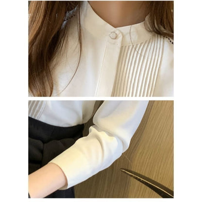 Camisa Feminina Manga Longa com Detalhes Plissados – Elegância e Sofisticação