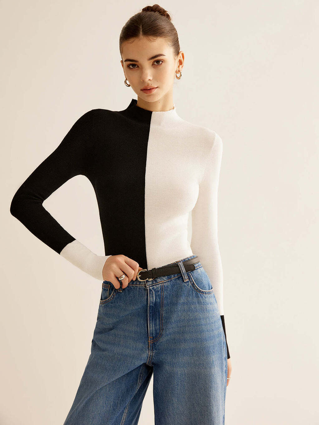 Blusa de Malha Bicolor Misturado com Lã