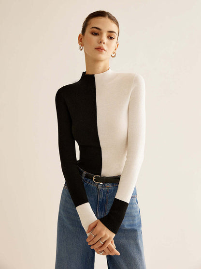 Blusa de Malha Bicolor Misturado com Lã