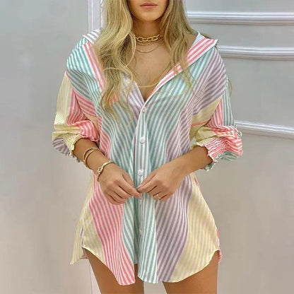 Camisa Alongada Listrada em Tons Suaves – Conforto e Estilo Casual Chic
