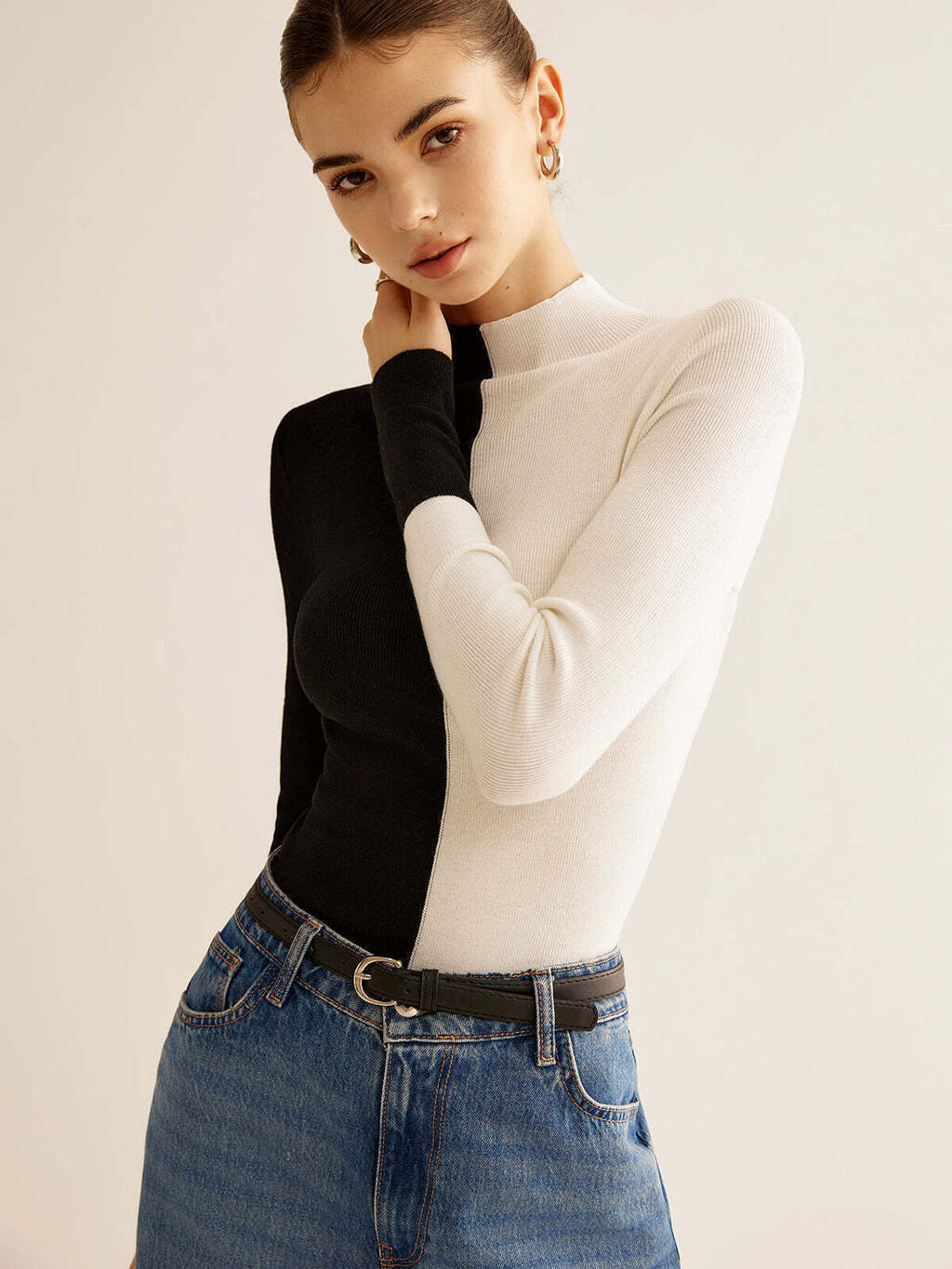 Blusa de Malha Bicolor Misturado com Lã