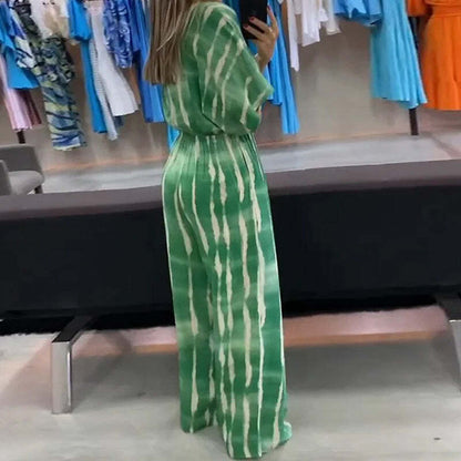Macacão Feminino Longo Estampado Verde com Amarração Frontal – Conforto e Estilo em uma Peça Única