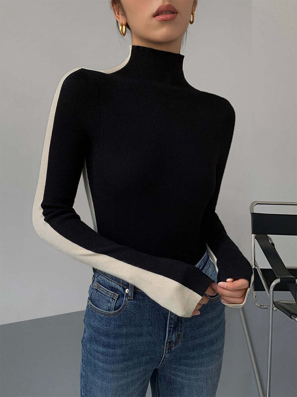 Blusa de Malha Manga Longa Dupla Face
