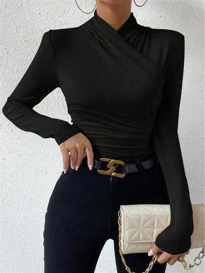 Blusa Plissada com Gola Cruzada