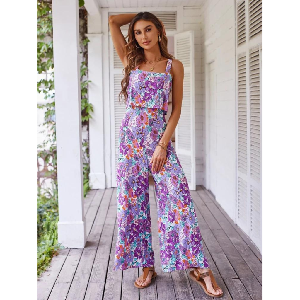 Macacão Feminino Longo Floral Alças Finas – Leveza e Estilo para Dias Ensolarados