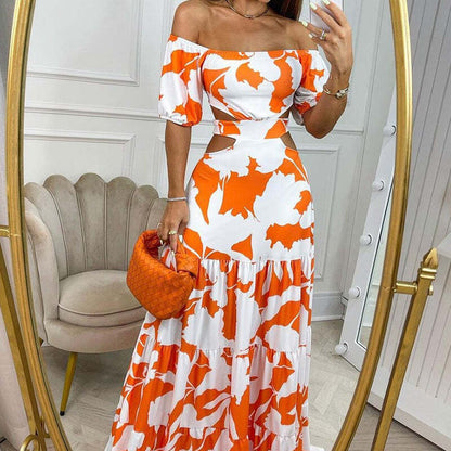 Vestido Longo Ombro a Ombro com Recortes Laterais e Estampa Abstrata – Estilo e Frescor para o Verão