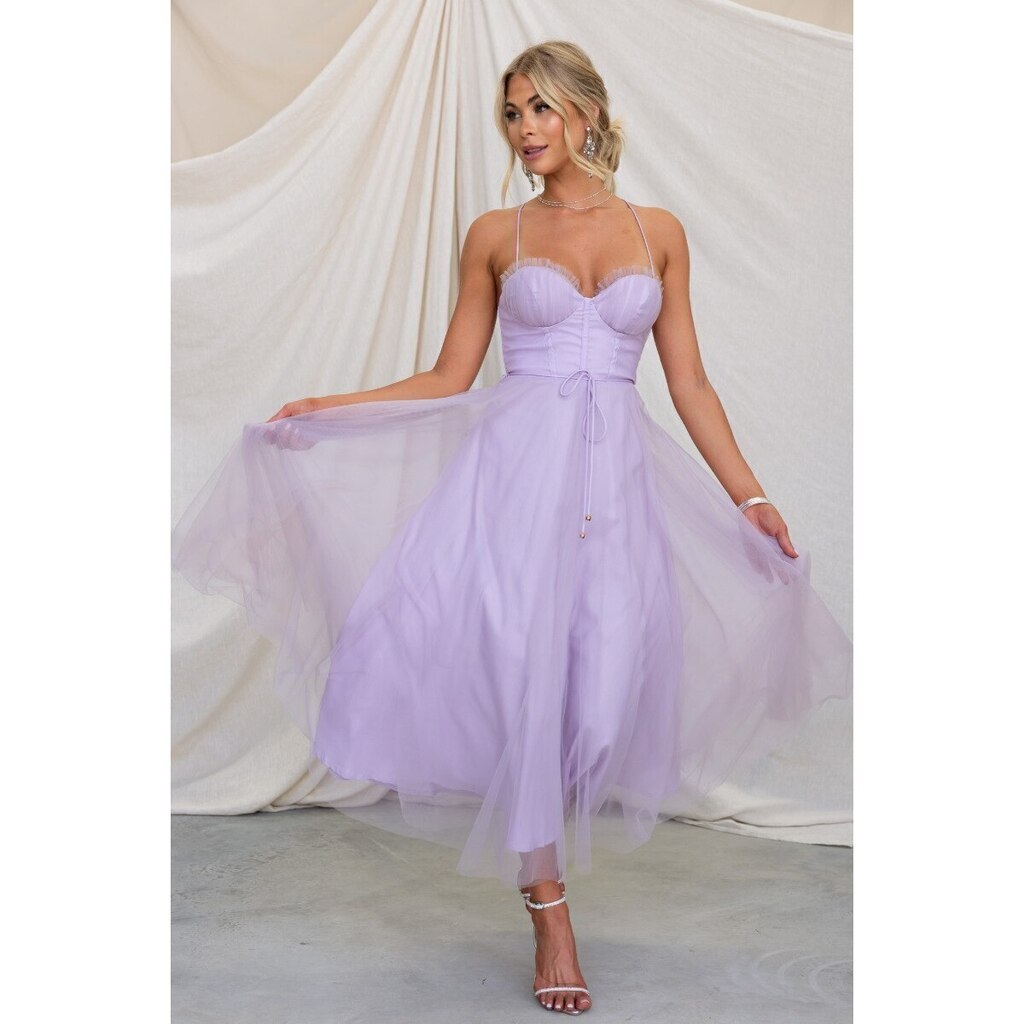 Vestido Midi de Tule com Corpete Estruturado e Alças Finas – Estilo Romântico e Sofisticado
