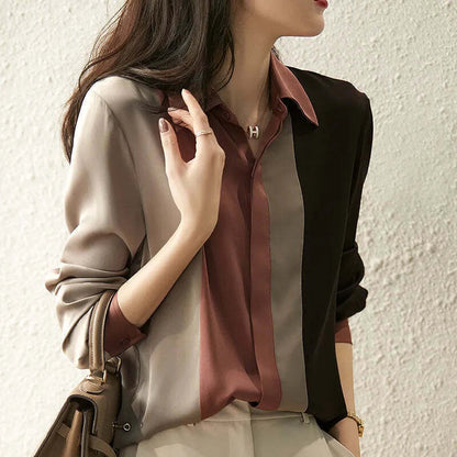Camisa Feminina Manga Longa Blocos de Cor – Modernidade e Sofisticação
