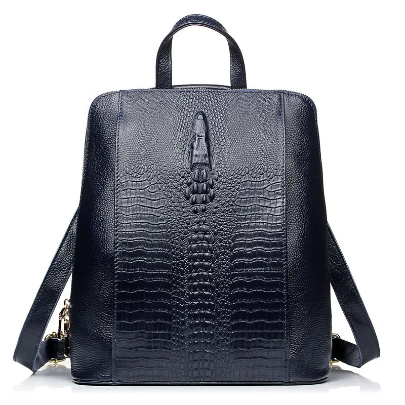 Mochila Feminina Couro Legítimo Zency Croco para Notebook 13"
