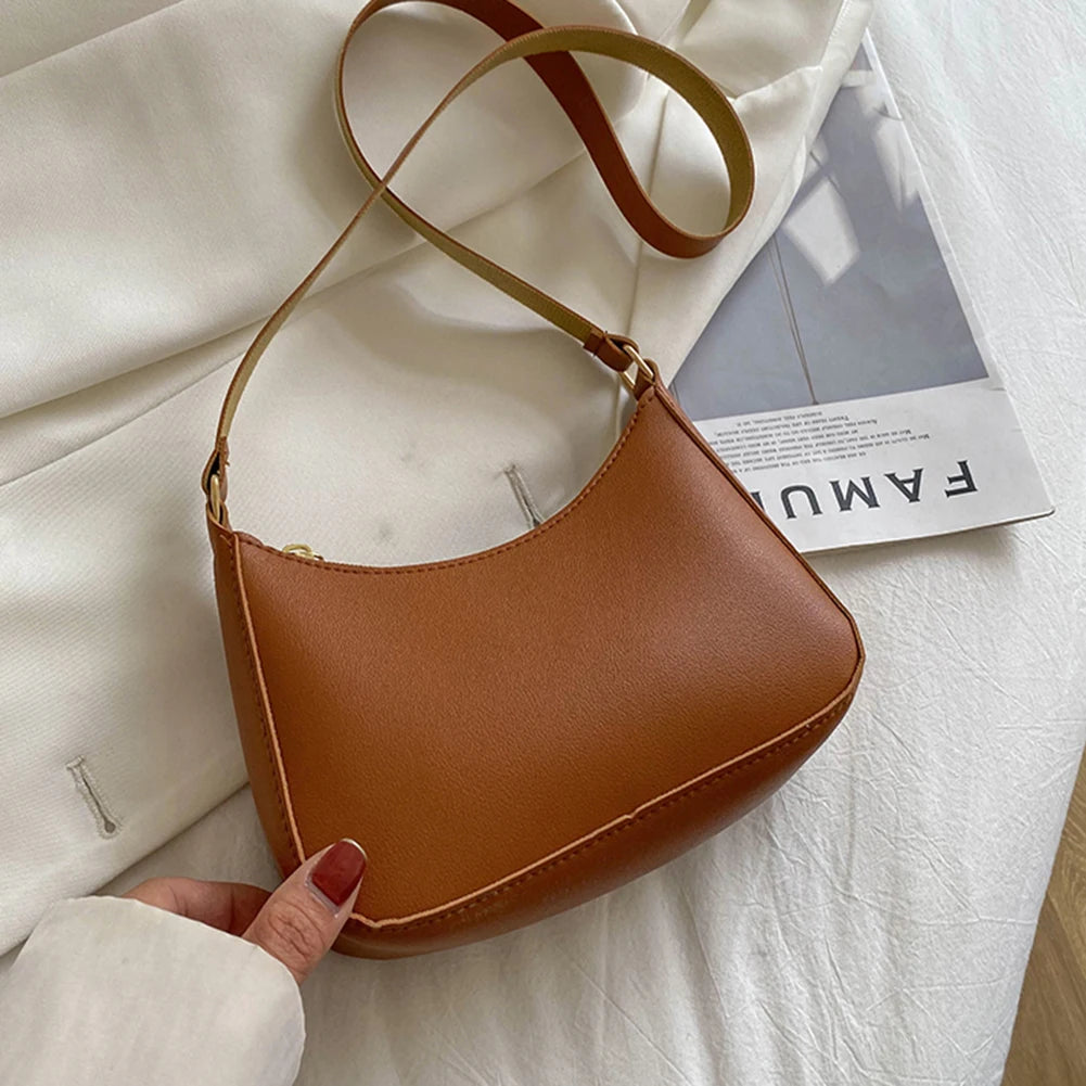 Bolsa Hobo Feminina Minimalista em Couro PU – Ombro e Transversal