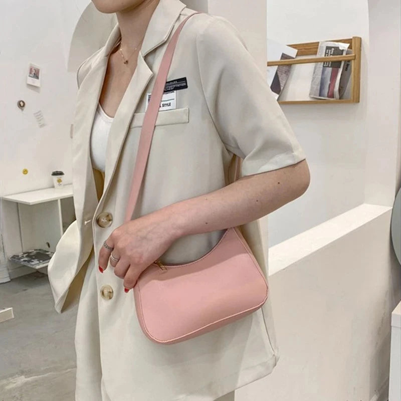 Bolsa Hobo Feminina Minimalista em Couro PU – Ombro e Transversal