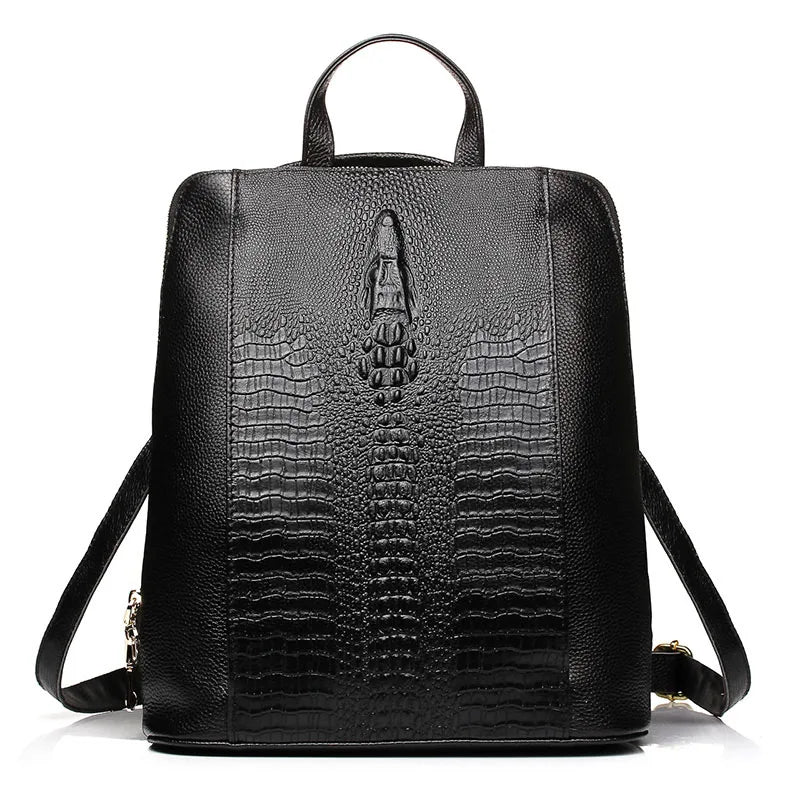 Mochila Feminina Couro Legítimo Zency Croco para Notebook 13"