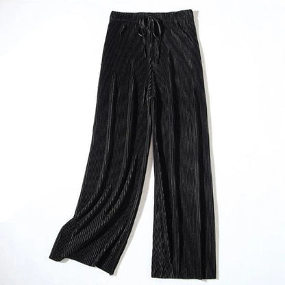Calça Pantalona Plissada Feminina em Seda Gelada Casual