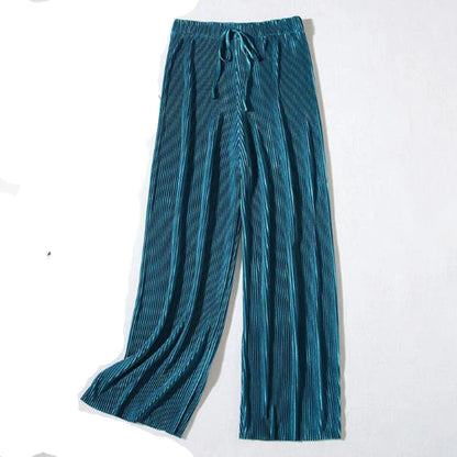 Calça Pantalona Plissada Feminina em Seda Gelada Casual