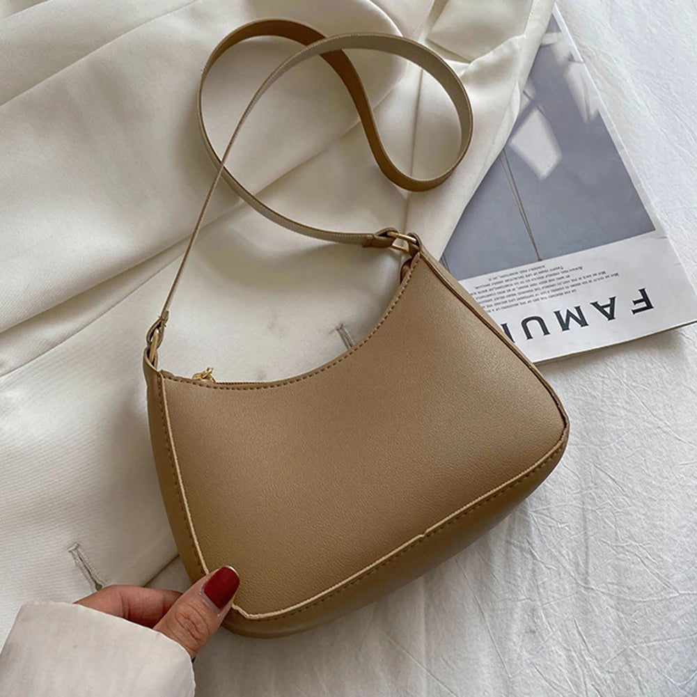 Bolsa Hobo Feminina Minimalista em Couro PU – Ombro e Transversal