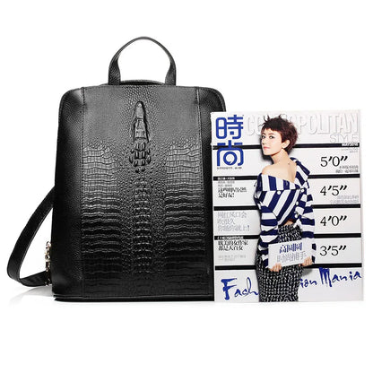 Mochila Feminina Couro Legítimo Zency Croco para Notebook 13"