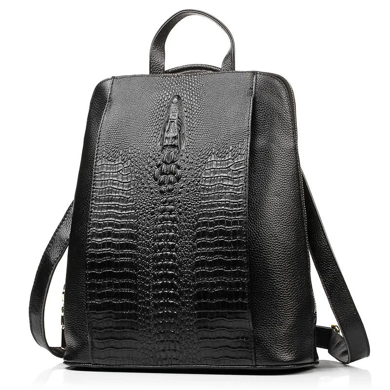 Mochila Feminina Couro Legítimo Zency Croco para Notebook 13"
