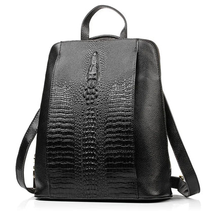 Mochila Feminina Couro Legítimo Zency Croco para Notebook 13"
