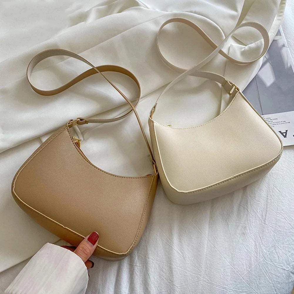 Bolsa Hobo Feminina Minimalista em Couro PU – Ombro e Transversal