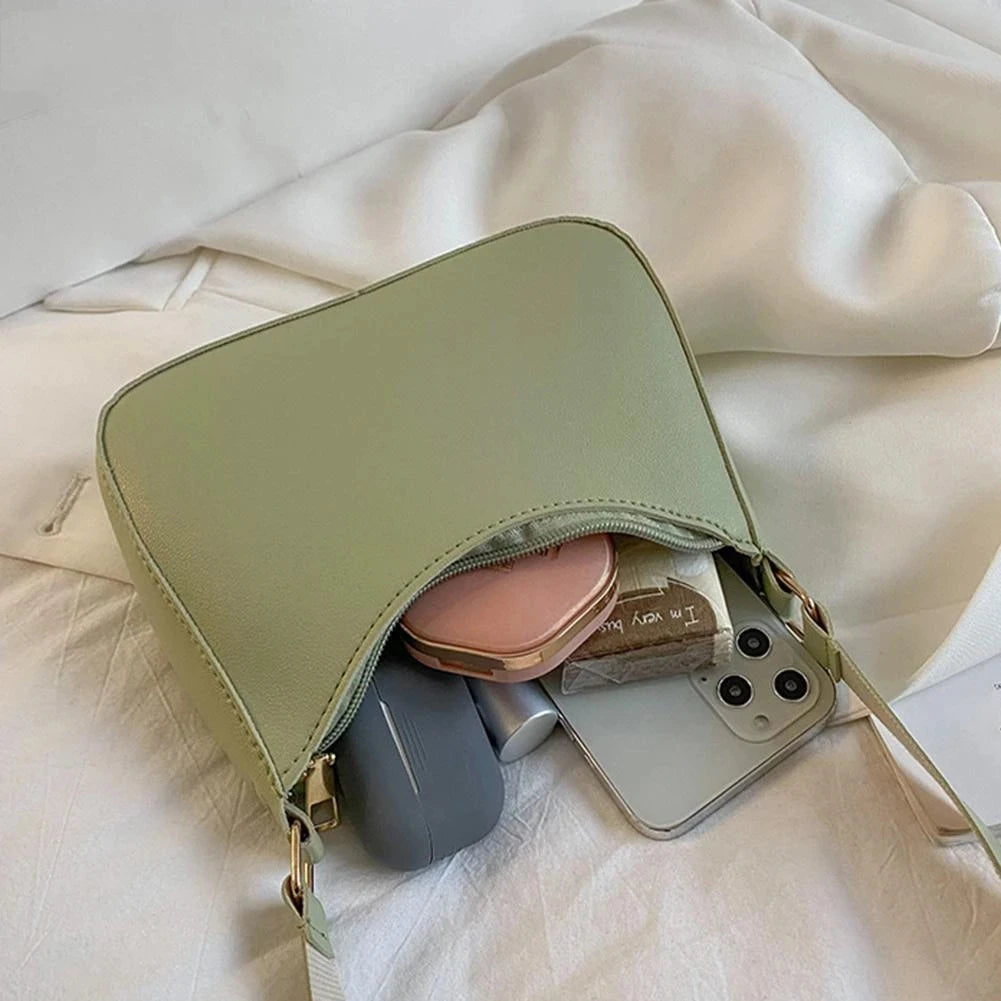 Bolsa Hobo Feminina Minimalista em Couro PU – Ombro e Transversal