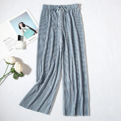 Calça Pantalona Plissada Feminina em Seda Gelada Casual