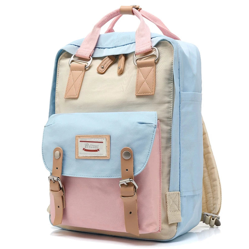 Mochila Feminina Impermeável 14" Estilo Retrô para Notebook e Faculdade