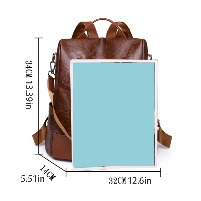 Mochila Feminina Antifurto 3 em 1 em Couro Sintético para Dia a Dia