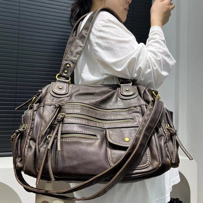 Bolsa Tiracolo Y2K Feminina em Couro Sintético com Múltiplos Bolsos