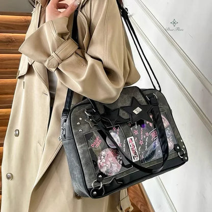 Bolsa Ita Bag Y2K com Estrelas e Janelas Transparentes