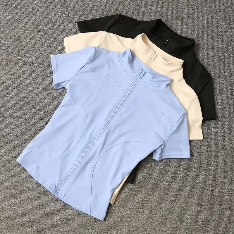 Blusa Fitness Feminina Dry Fit Slim com Zíper Frontal