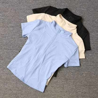 Blusa Fitness Feminina Dry Fit Slim com Zíper Frontal