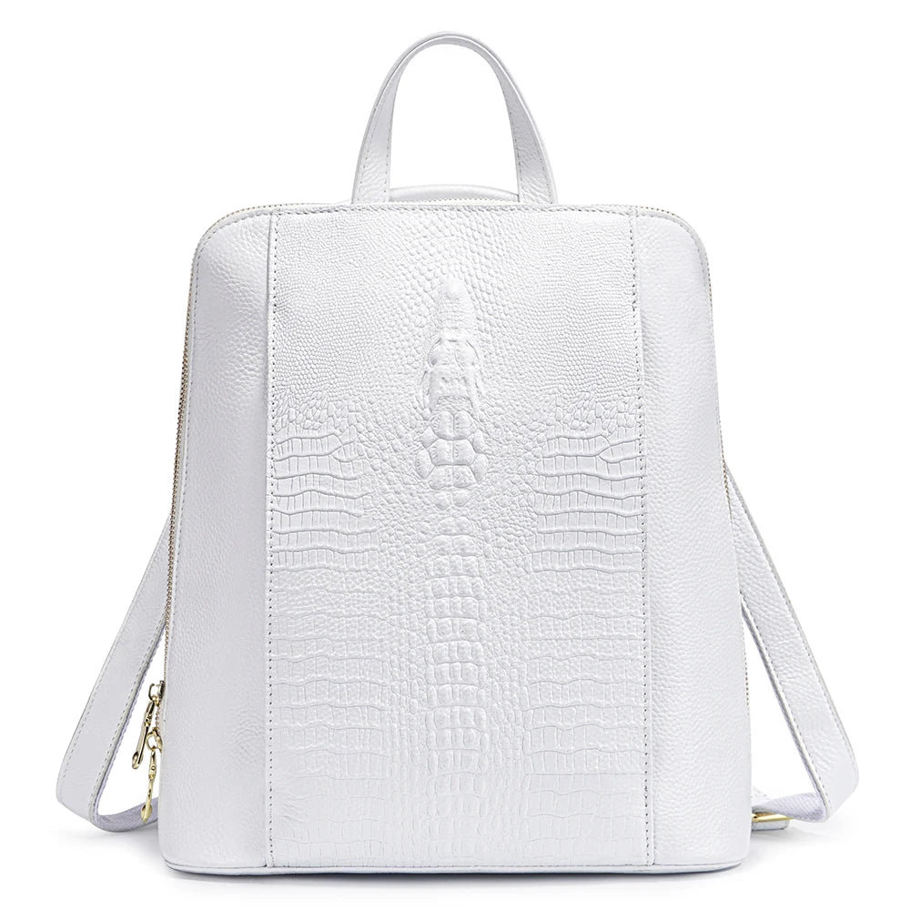 Mochila Feminina Couro Legítimo Zency Croco para Notebook 13"
