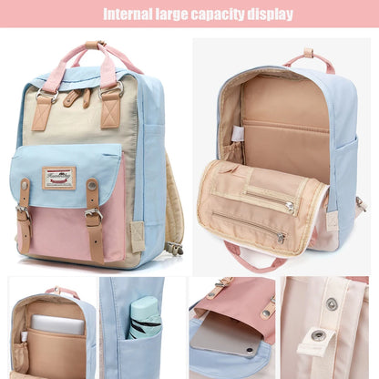 Mochila Feminina Impermeável 14" Estilo Retrô para Notebook e Faculdade