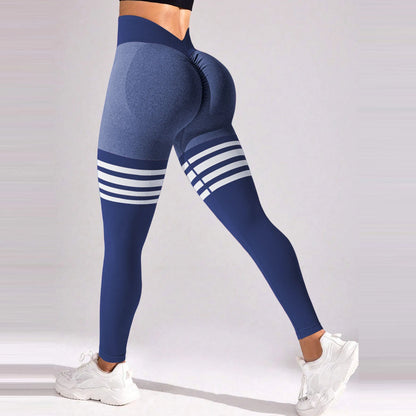 Legging Fitness Feminina Cós Alto V Scrunch Listrada Compressão