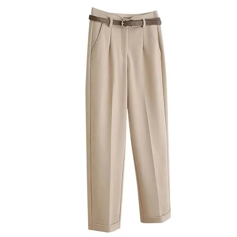 Calça Feminina Alfaiataria de Lã Cintura Alta com Cinto