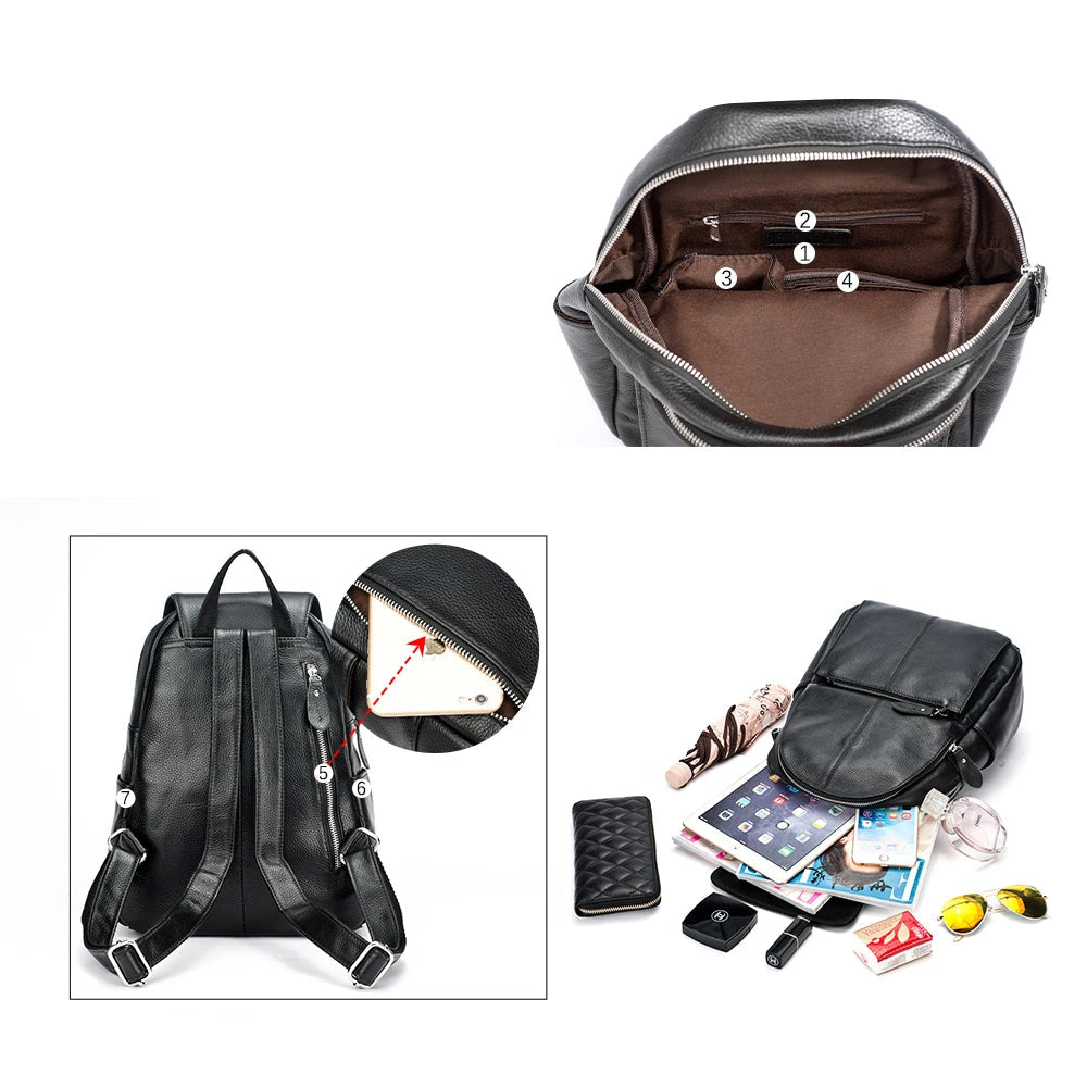 Mochila Feminina Zency Couro Legítimo Antifurto Grande
