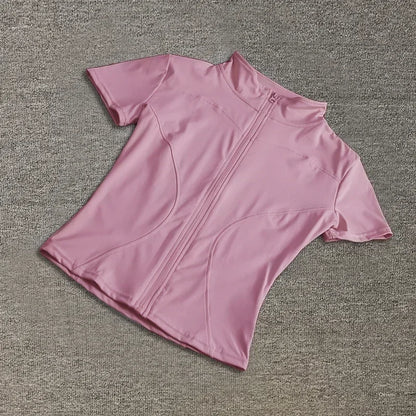 Blusa Fitness Feminina Dry Fit Slim com Zíper Frontal