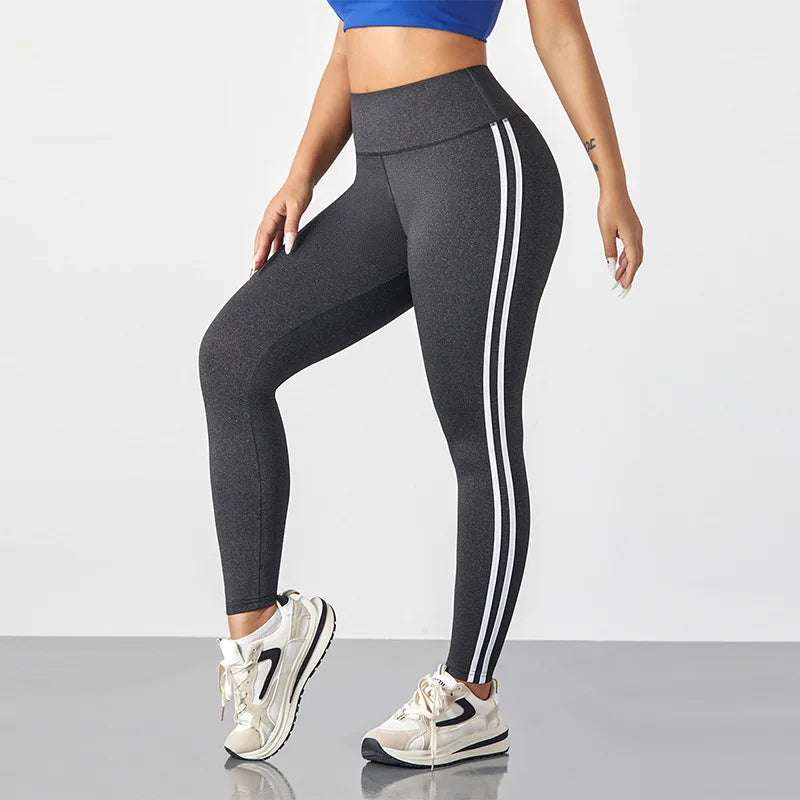 Legging Fitness Feminina Cintura Alta com Listras Laterais