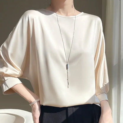 Blusa Feminina Satin Manga 3/4 Casual Elegante
