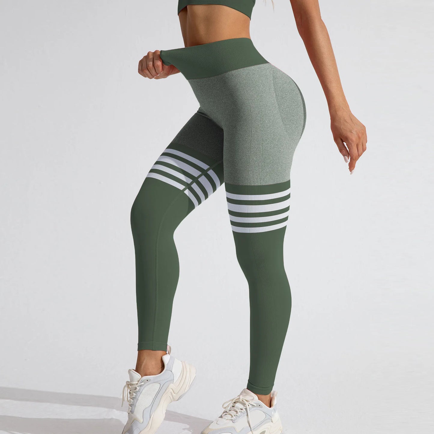 Legging Fitness Feminina Cós Alto V Scrunch Listrada Compressão
