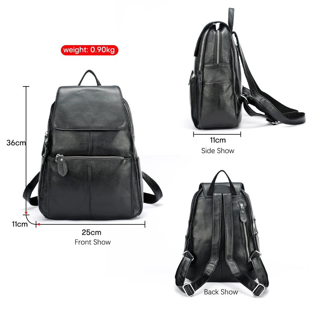 Mochila Feminina Zency Couro Legítimo Antifurto Grande