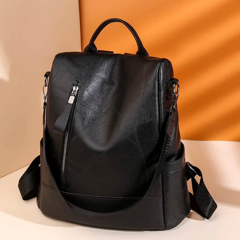 Mochila Feminina Antifurto 3 em 1 em Couro Sintético para Dia a Dia