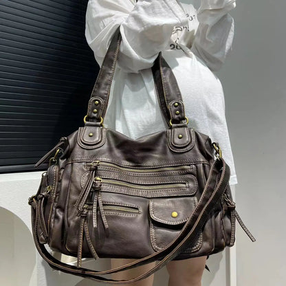 Bolsa Tiracolo Y2K Feminina em Couro Sintético com Múltiplos Bolsos