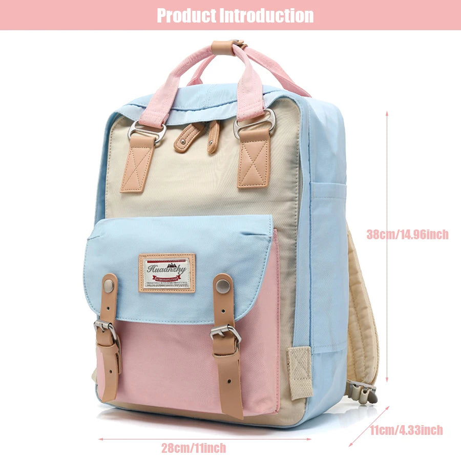 Mochila Feminina Impermeável 14" Estilo Retrô para Notebook e Faculdade